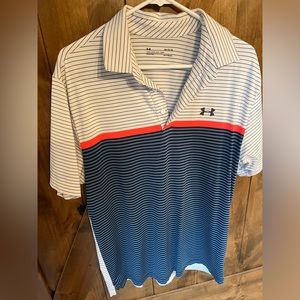Under armour mens golf polo size large, blue, orange and white, like new